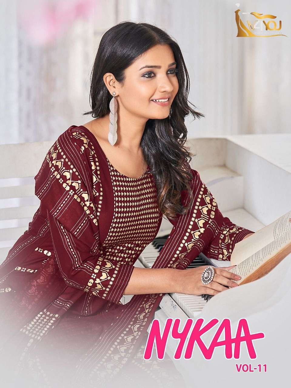 NAYKAA VOL 11 HEAVY REYON GOLD PRINTS KURTI WITH PANT AND DUPATTA BY V4YOU BRAND WHOLESALER AND DEAL...