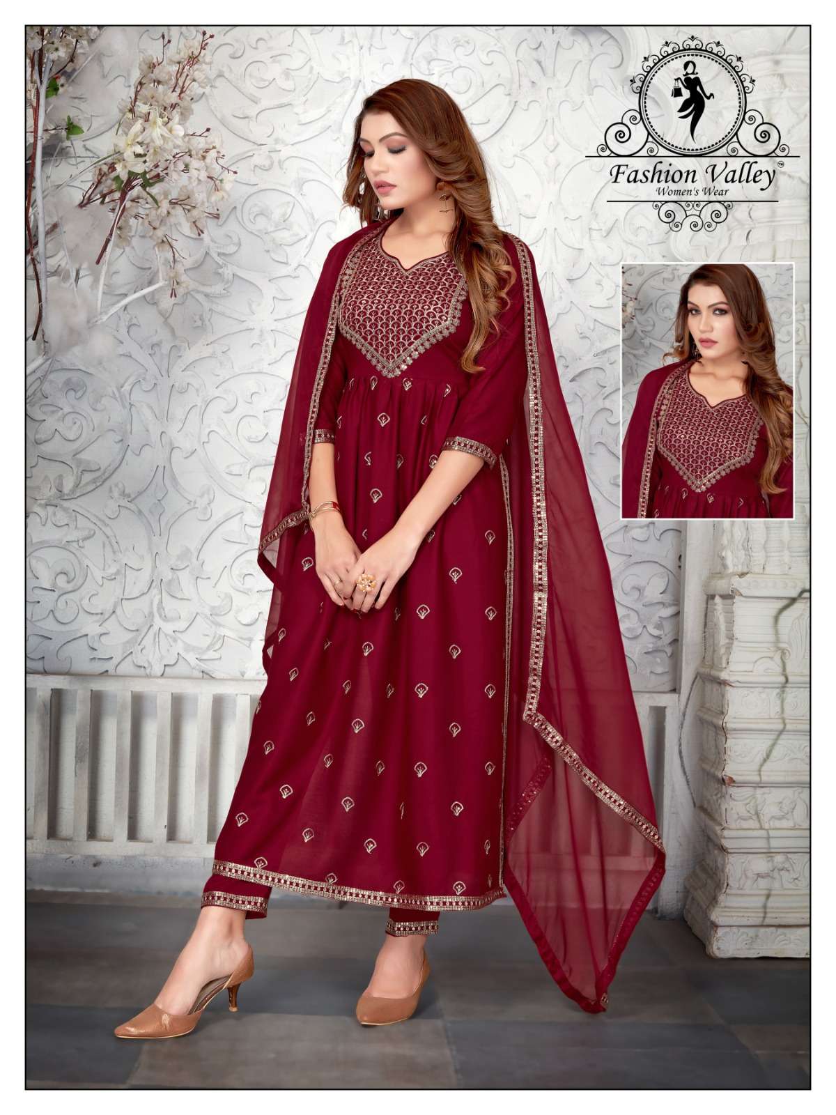  NAYRA BY FASHION VALLEY PURE RAYON KURTI WITH PANT AND SHIFFON DUPATTA WHOLESALER AND DEALER