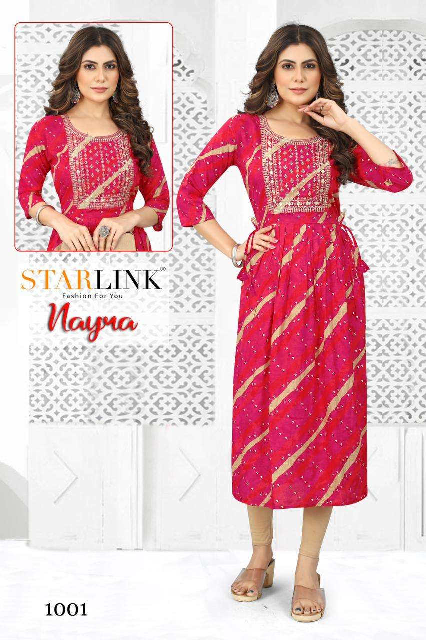 NAYRA BY STARLINK BRAND PRESENTS RAYON PRINT WITH NAYRA CUT KURTI WITH EMBROIDERY PATCH WHOLESALER A...