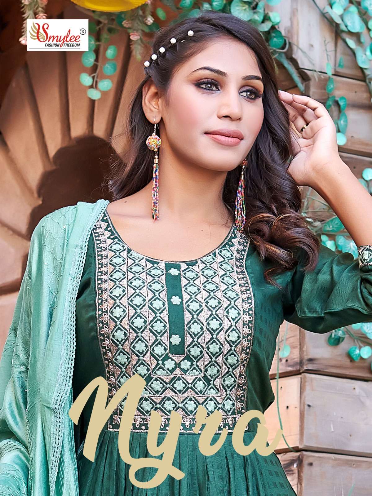  NYRA BY SMYLEE FASHION WIVING RAYON EMBROIDERY  WORK KURTI WITH PANT AND CHANDERI DUPATTA WHOLESALE...