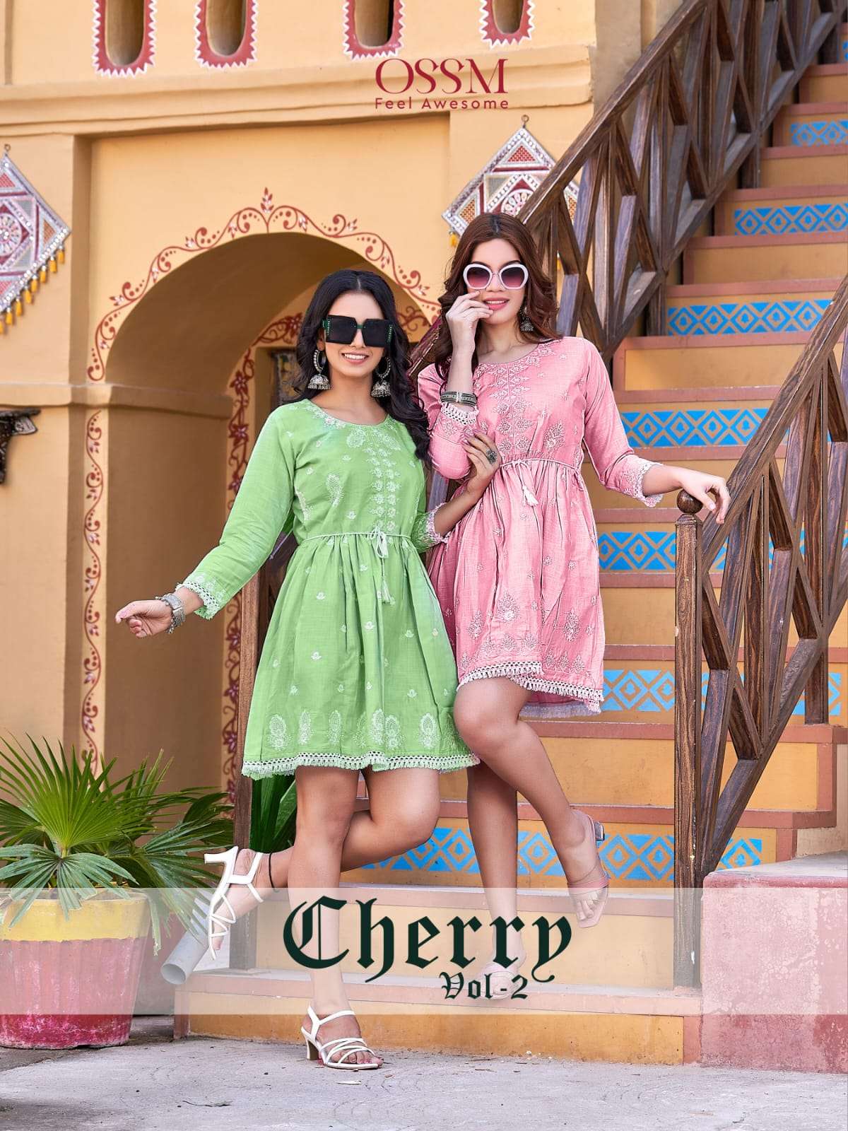CHERRY VOL 2 SUMMER SPECIAL SHORT FROCK STYLE KURTI WITH DORI PATTERNS BY OSSM BRAND WHOLESALER AND ...