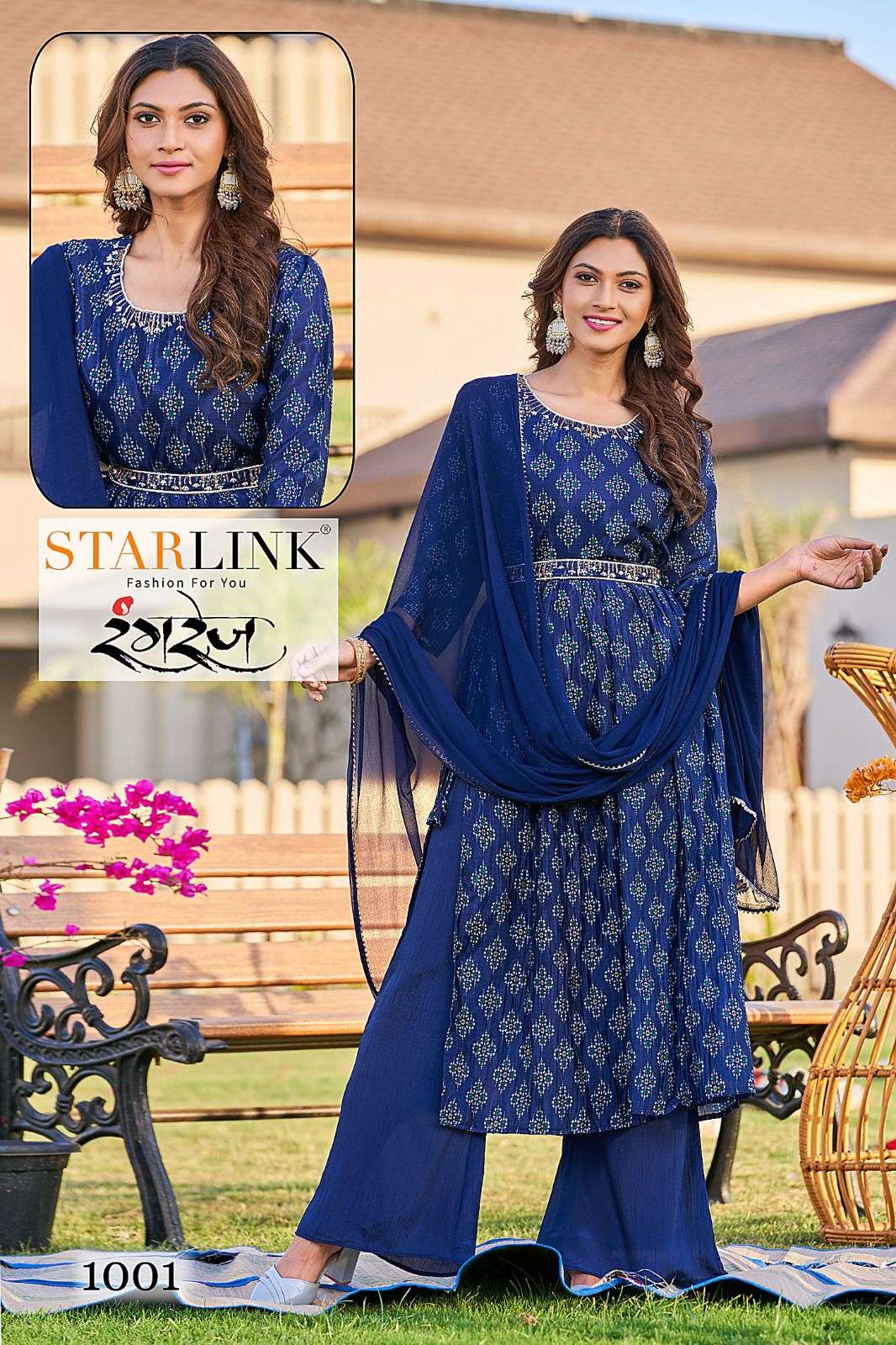 RANGREZ TOP WITH BOTTOM AND DUPATTA NECK WITH INNER WITH NYRA CUT CHINON FABRIC BY STARLINK WHOLSALE...