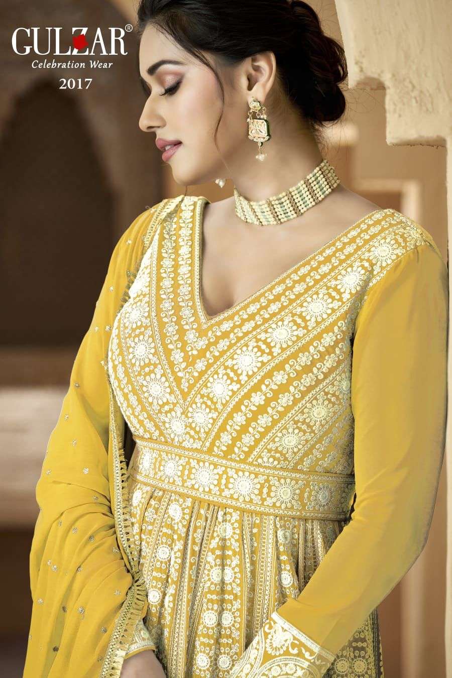 RESHAM GEORGETTE MIRROR WORK PARTY WEAR GOWN BY GULZAR WHOLESALER AND  DEALER