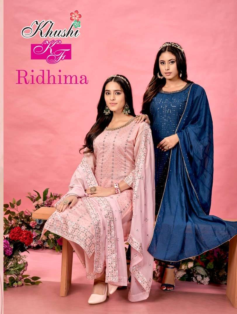 RIDHIMA BY KF BRAND MODAL CHANDERI KUURTI WITH PANT AND DUPATTA WHOLESALER AND DEALER 