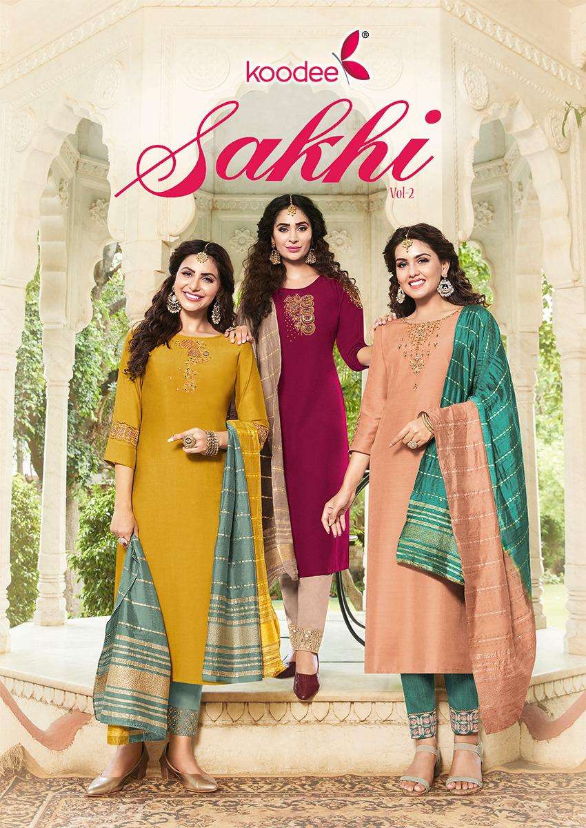 SAKHI 2 CHANDERI KURTI WITH COTTON PANT AND CHANDERI DUPATTA BY KOODEE WHOLESALER AND DEALER