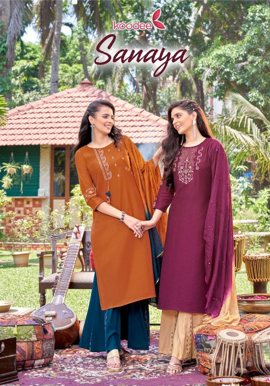 SANAYA 1 HEAVY CHINON EMBROIDERY AND KHATLIWORK KURTI WITH VISCOSE SHARARA AND CHANDERI DUPATTA BY K...