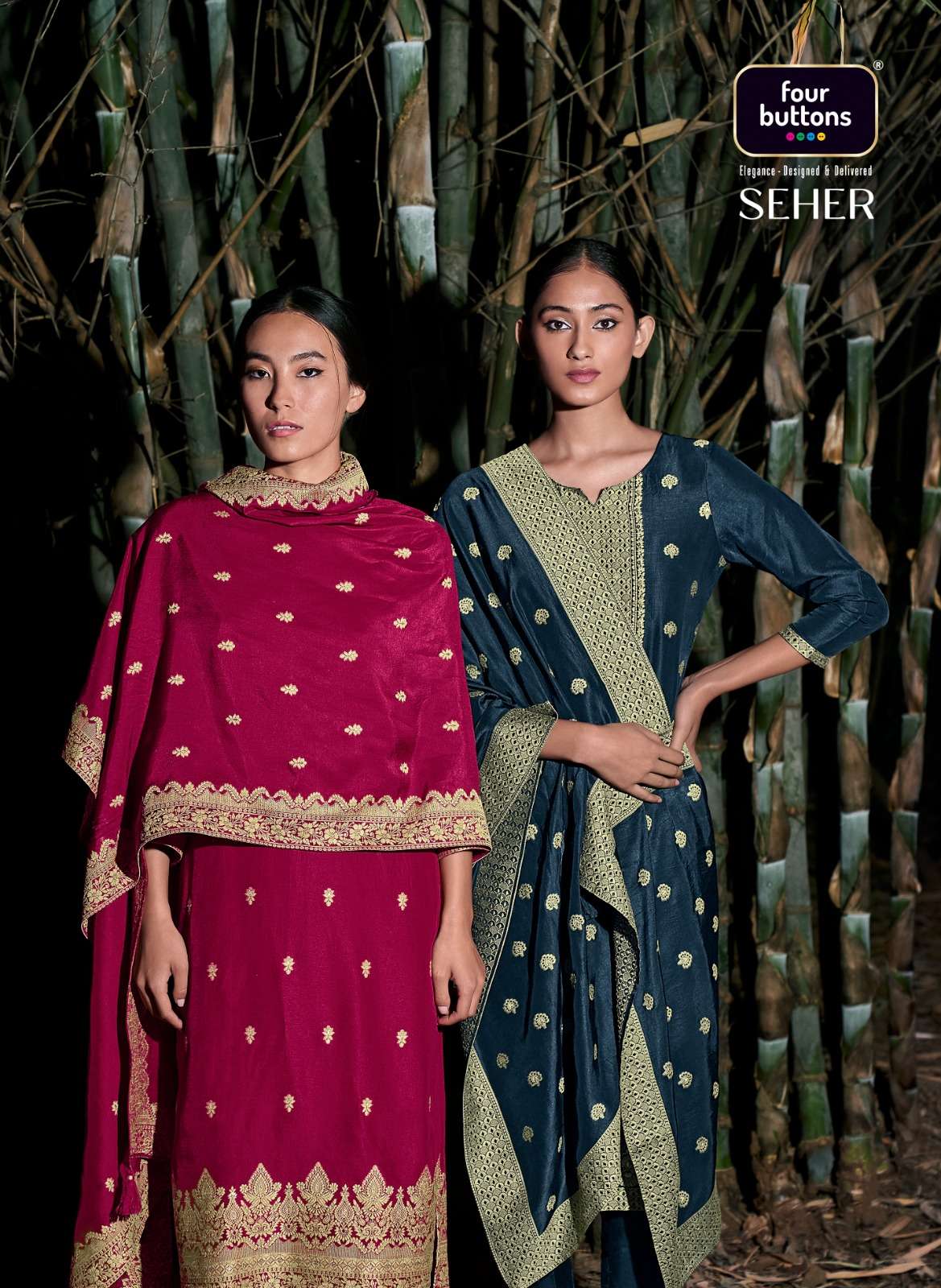  SEHER BY FORE BUTTONS LAKHNAVI KURTI WITH VISCOSE PANT AND DUPTTA WHOLESALER AND DEALER 