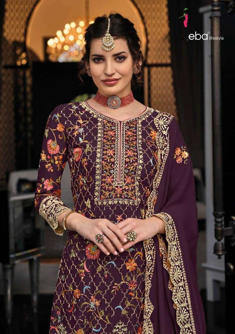 SHAGUN COLOR EDITION CHINON EMBROIDERY WORK KURTI WITH PLAZZO AND DUPATTA BY EBA LIFESTYLE BRAND WHO...