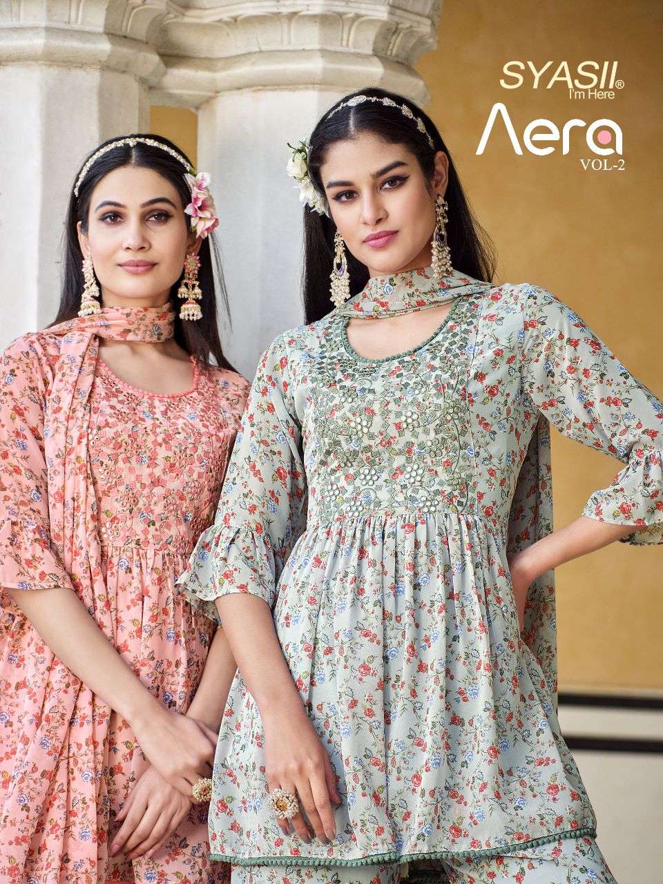  AERA VOL 2 JORJET KURTI WITH AND MIRROR WORK DUPATTA BY SYASII WHOLESALE AND DELAR