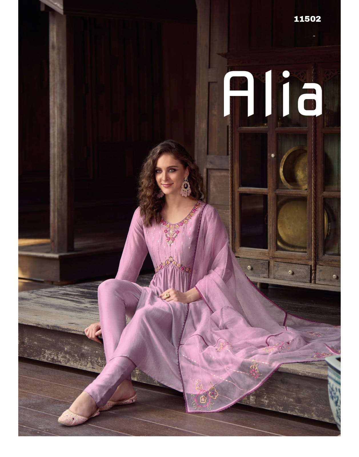 ALIA SUPER SILK HANDWORK ALIA CUT KURTI WITH PANT AND ORGANZA WITH SWAROKSHI WORK DUPATTA BY S3FOREV...