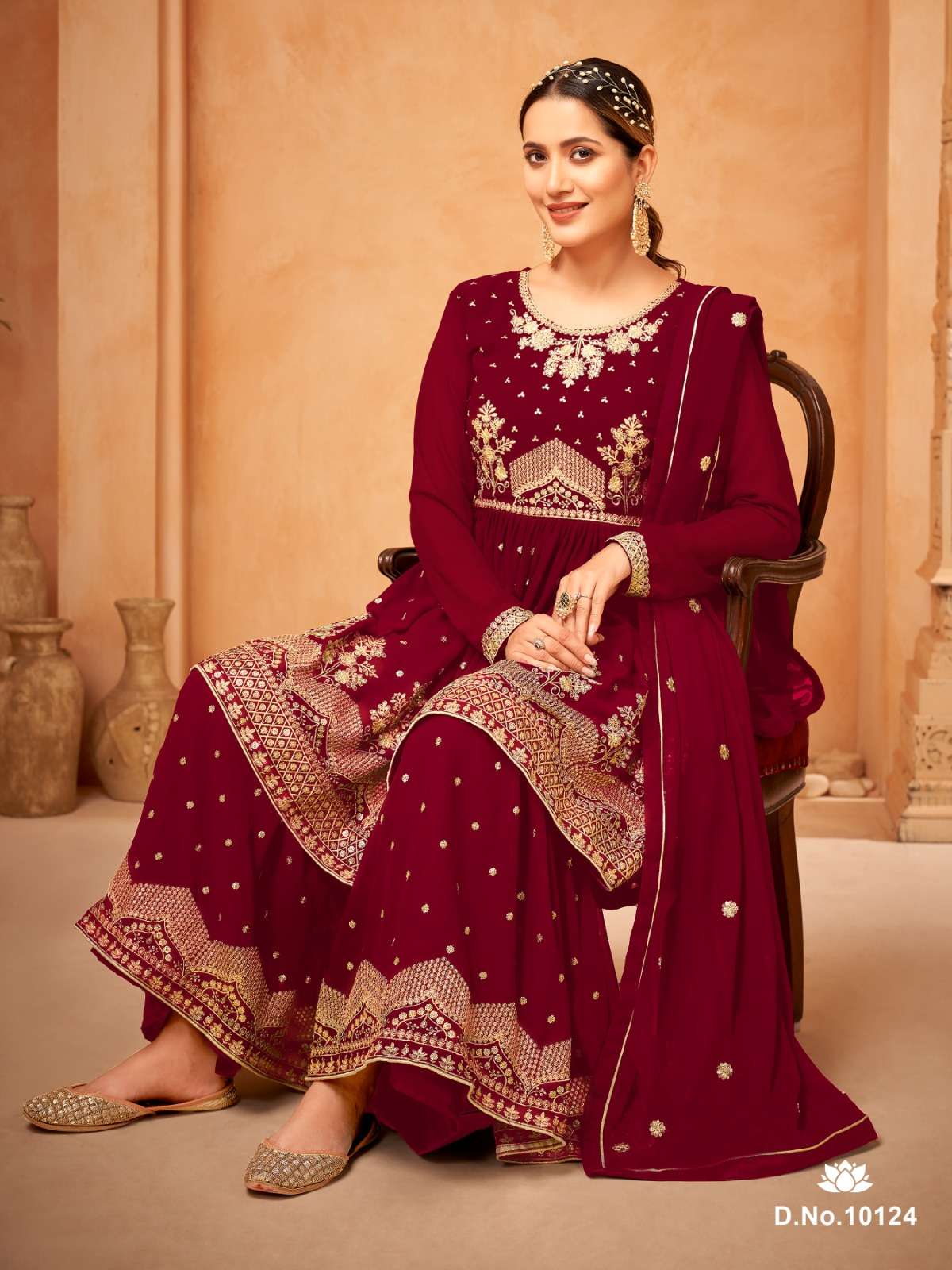 ANJUBAA VOL 12 FAUX GEORGETTE HEAVY EMBROIDERY WORK KURTI WITH SHARARA AND DUPATTA BY S3FOREVER BRAN...