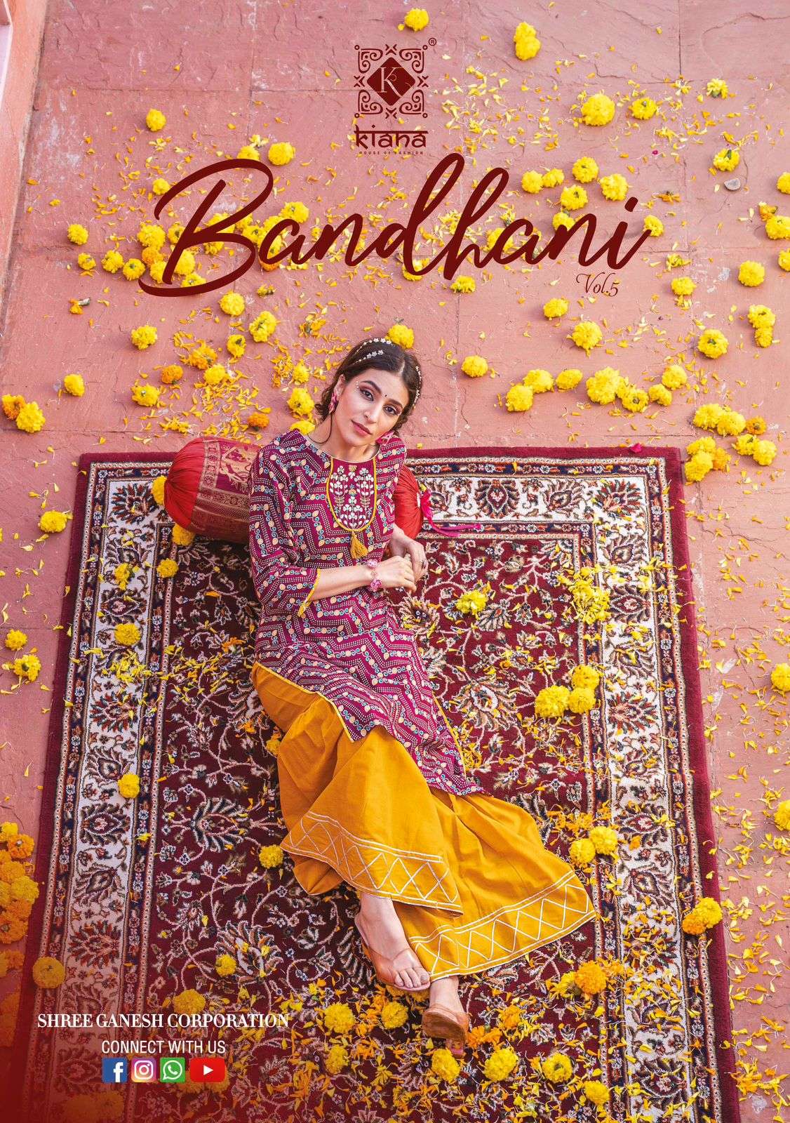 BANDHANI VOL 5 HEAVY REYON BANDHEJ GOTTA PATI AND EMBROIDERY WORK KURTI WITH COTTON SARARA BY KIANA ...