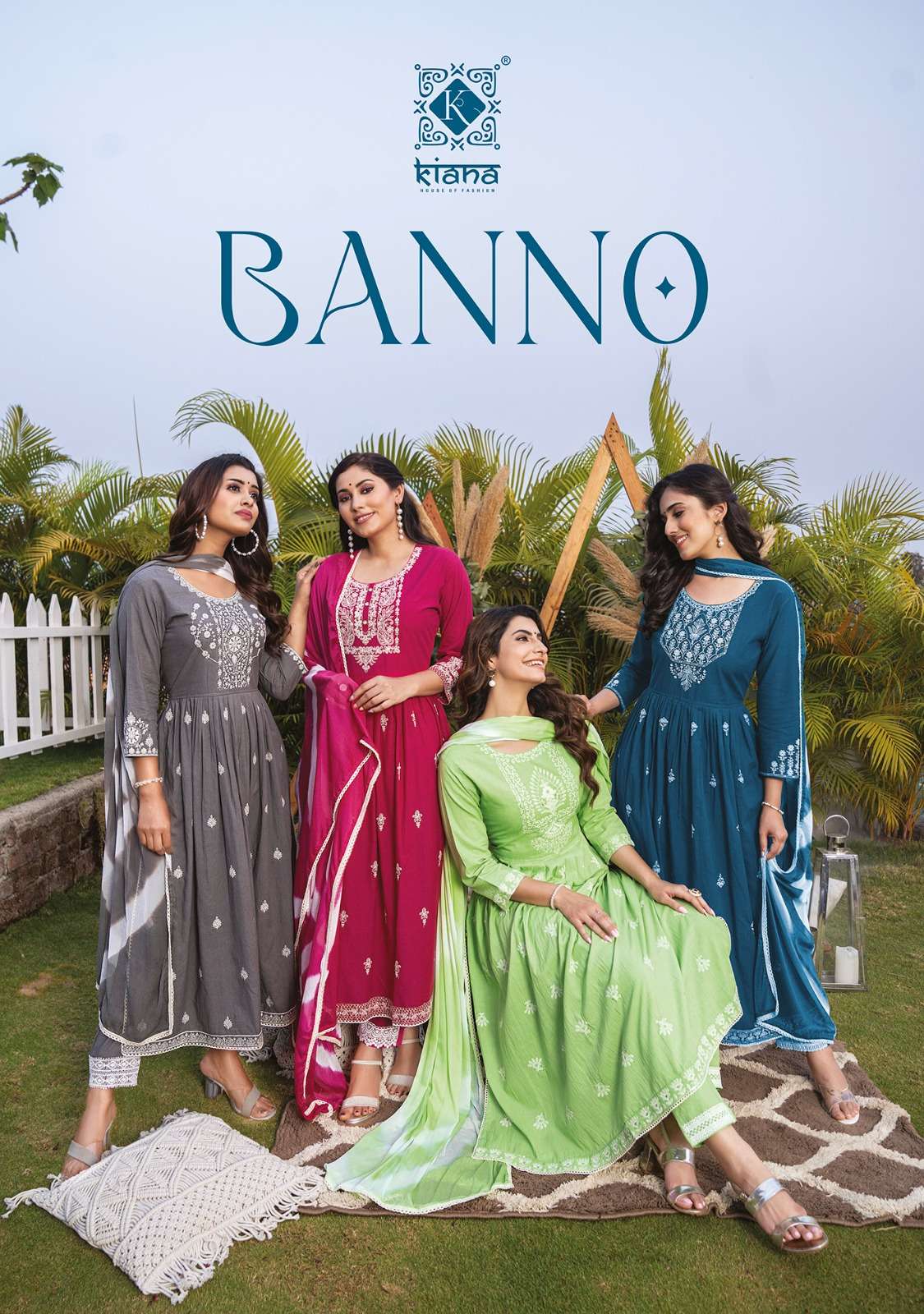 BANNO COTTON THREAD EMBROIDERY AND HANDWORK NAYRA CUT  KURTI WITH PANT AND NAZMIN DUPATTA BY KIANA B...