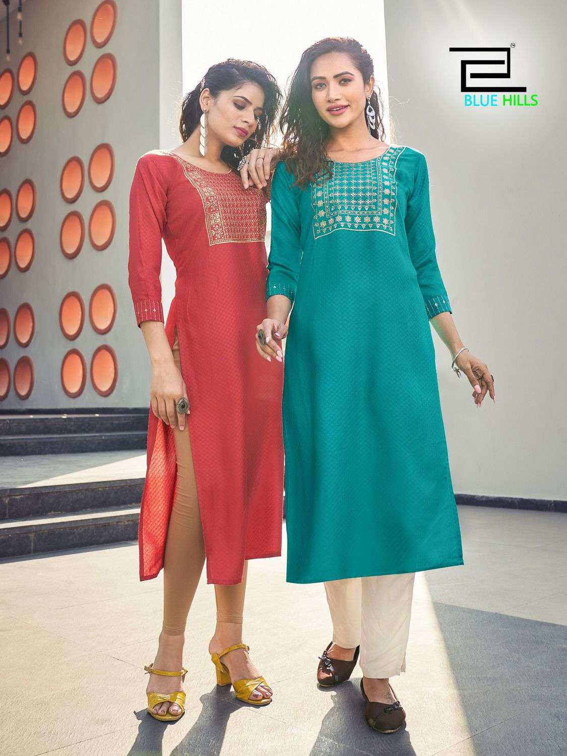COLORBAR VOL 20 VISCOSE DOBBY ZARI EMBROIDERY WITH SEQUENCE WORK STRAIGHT CUT KURTI BY BLUE HILLS WH...