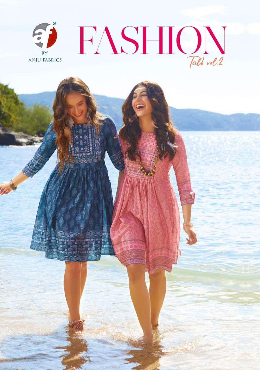 FASHION TALK VOL 2 PURE CHINNON CHIFFON  KATHA WORK DESIGNER TUNICS WITH FANCY DORI BY AF BRAND WHOL...