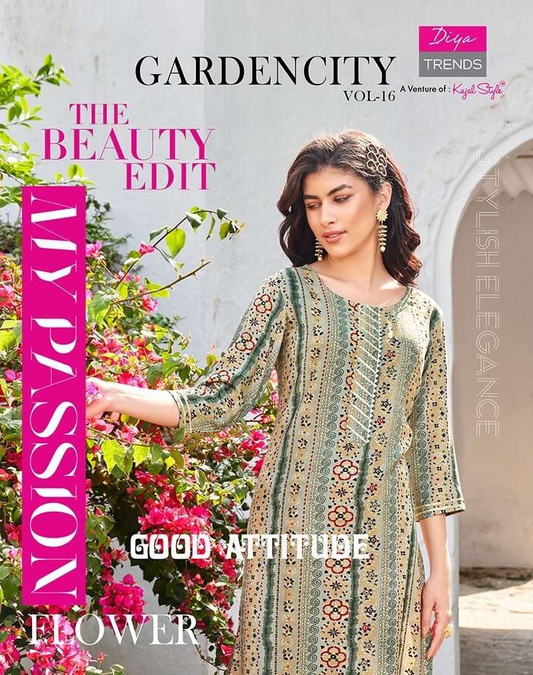 GARDENCITY VOL 16 RAYON CAPSULE FOIL PRINT STRAIGHT KURTI BY DIYA TRENDS WHOLSALER AND DEALER 