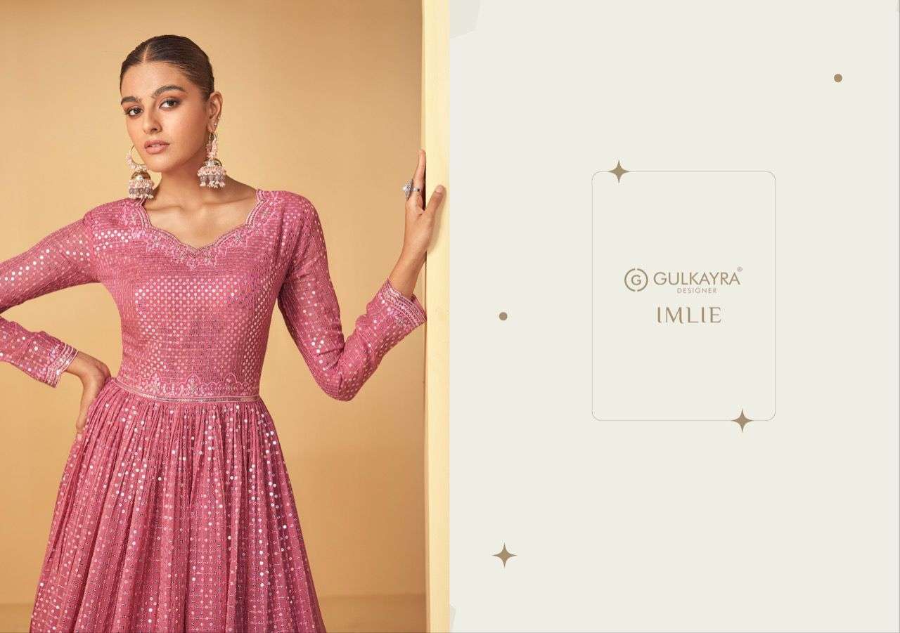 IMLIE REAL GEORGETTE FRONT AND BACK WORK DESIGNER PEPLUM STYLE KURTI WITH SKIRT BY GULKAYRA DESIGNER...