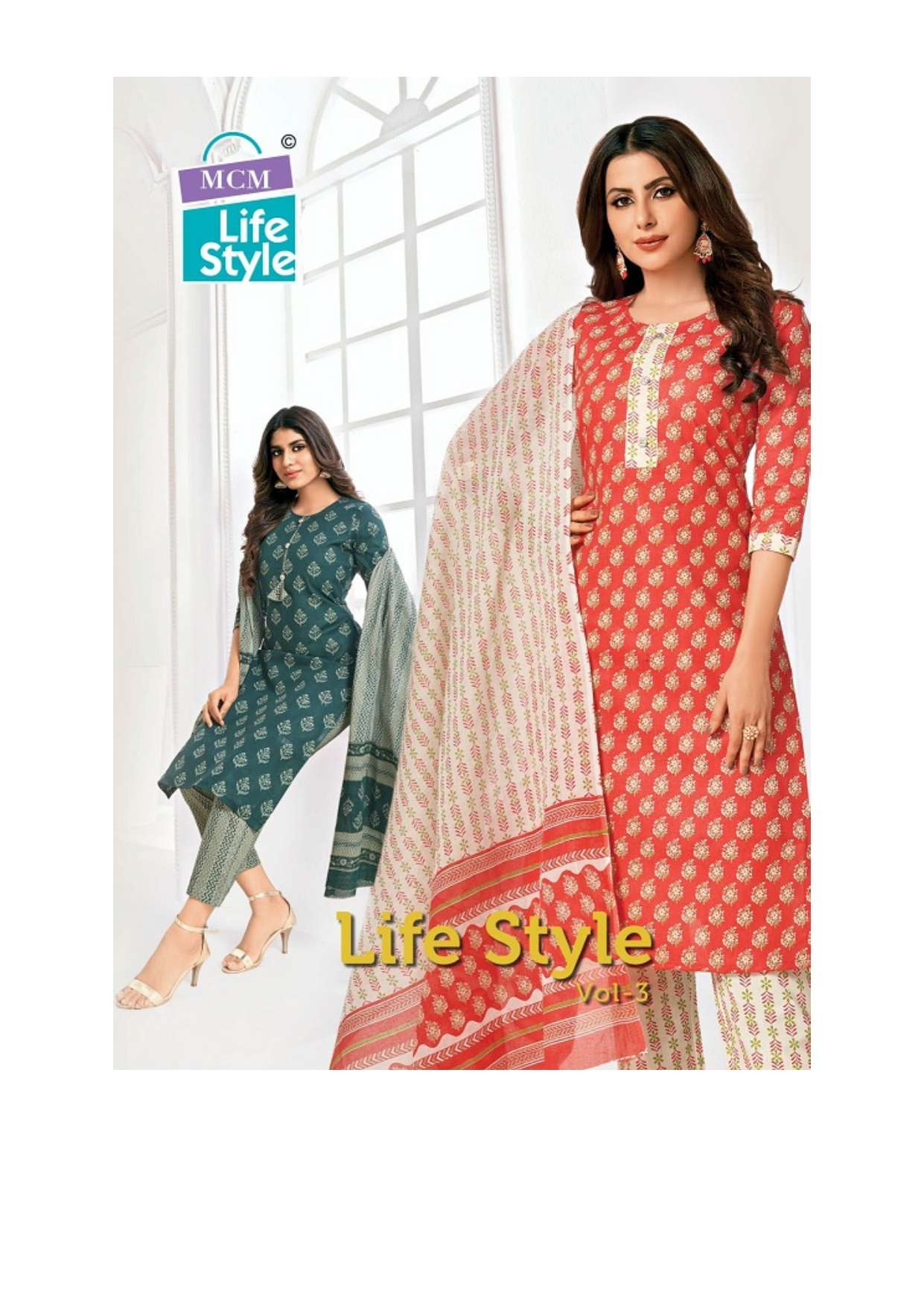 LIFE STYLE VOL 3 COTTON PRINTED KURTI WITH PANT AND DUPATTA BY MCM BRAND WHOLESALER AND DEALER