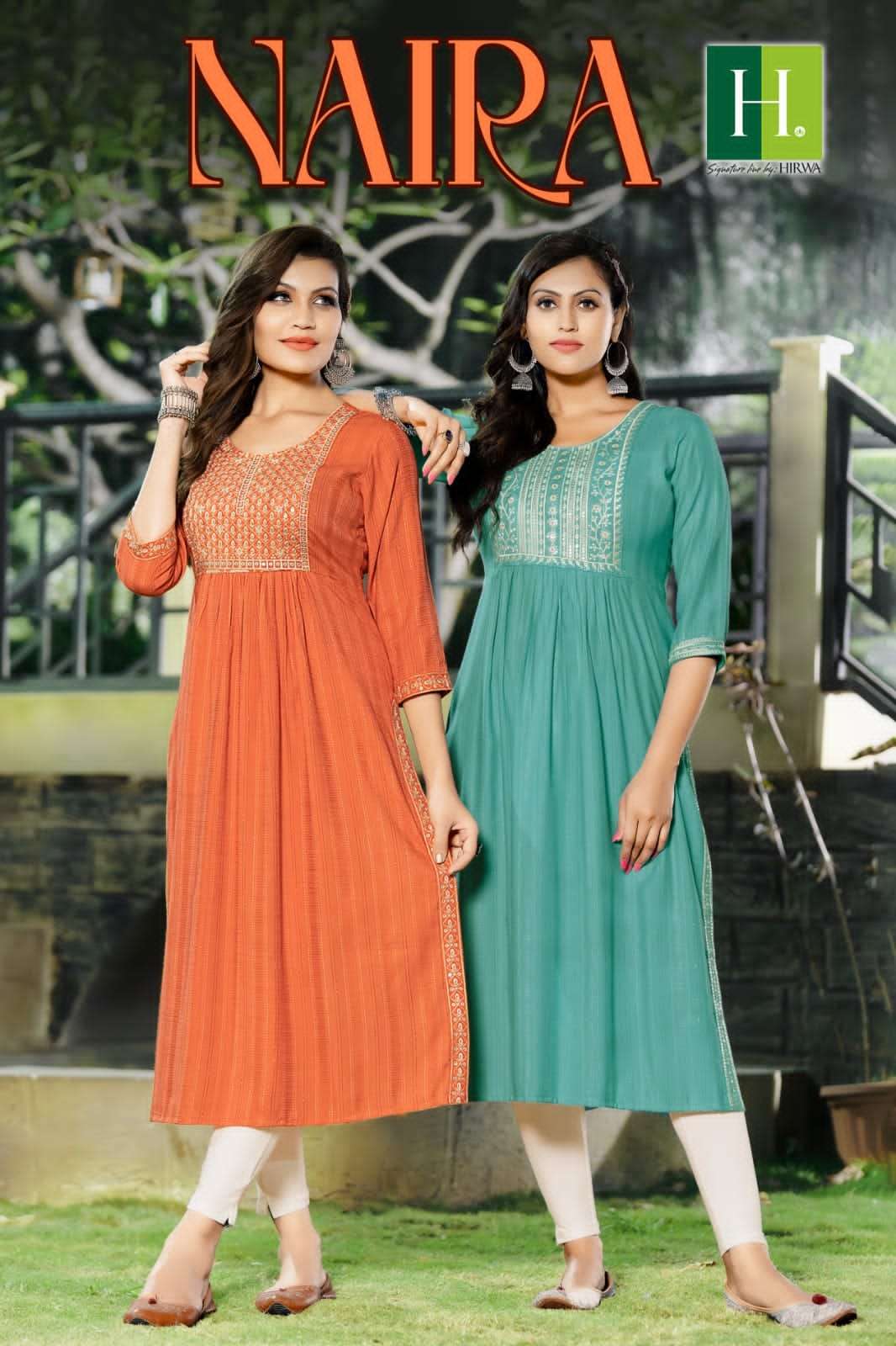 NAIRA FANCY VISCOSE RAYON NAIRA CUT FESTIVE WEAR KURTI WITH EMBROIDERY WORK BY H.DOT(HIRWA) WHOLESAL...