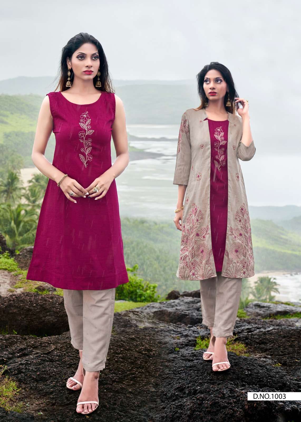 PICK AND CHOOSE CHINON MULTI WORK SHORT KURTI WITH SHRUG AND PANT BY YAMI BRAND WHOLESALER AND DEALE...