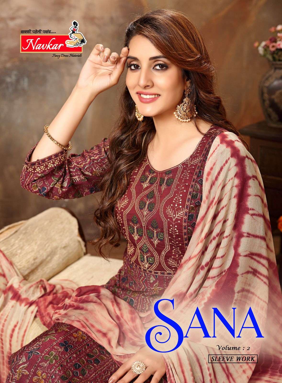 SANA VOL 2 RAYON FOIL PRINT EMBROIDERY WORK KURTI WITH PANT AND CHIFFON DUPATTA BY NAVKAR WHOLESALER...