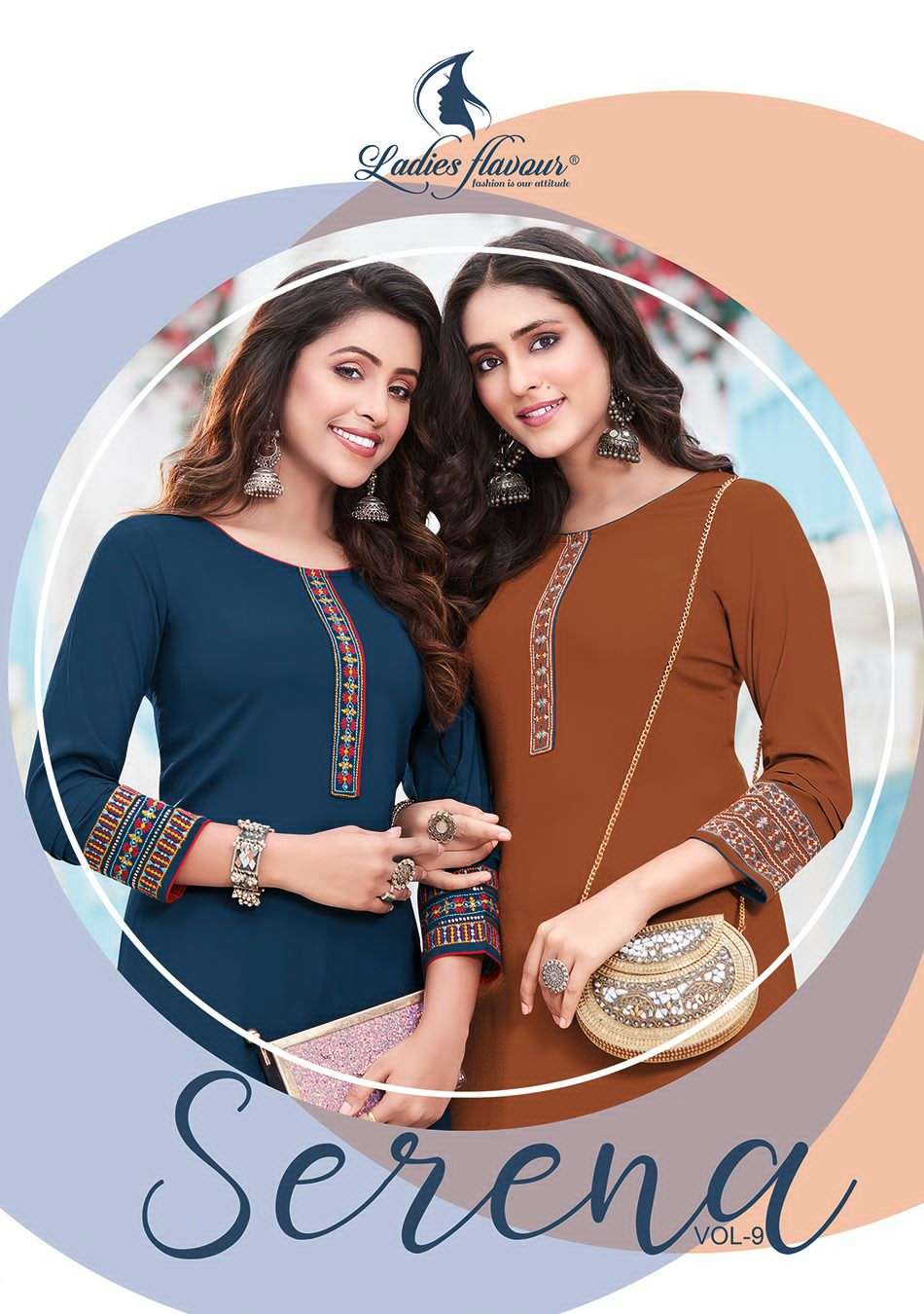 SERENA VOL 9 14 KG RAYON WITH HEAVY EMBROIDERY WORK LIVA TAG KURTI BY LADIES FLAVOUR BRAND WHOLESALE...