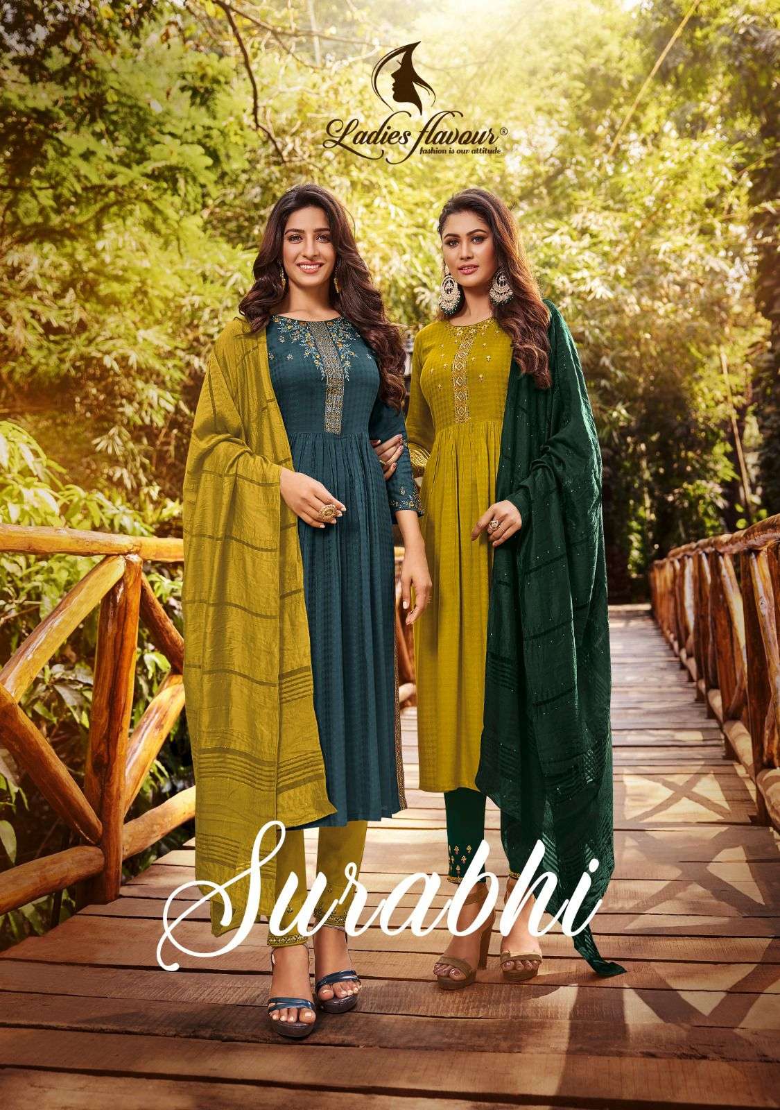 SURABHI RAYON WEAVING BUTTI WITH HEVAY EMBROIDERY WORK NYRA CUT KURTI WITH PANT AND CHANDERI VISCOSE...