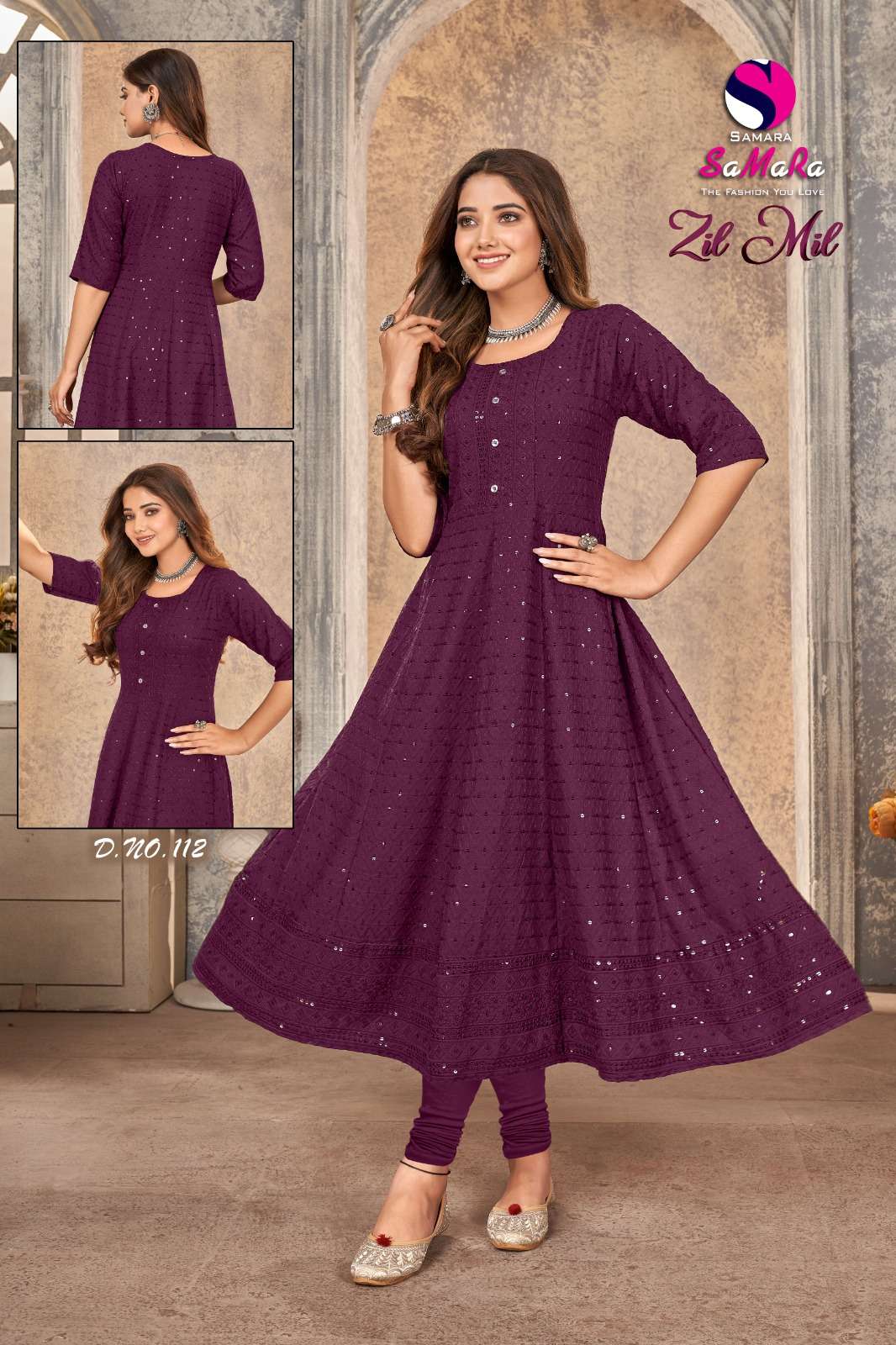 ZIL MIL RAYON WITH FRONT AND BACK SHIFFLI WORK NAYRA CUT KURTI BY SAMARA BRAND WHOLESALER AND DEALER