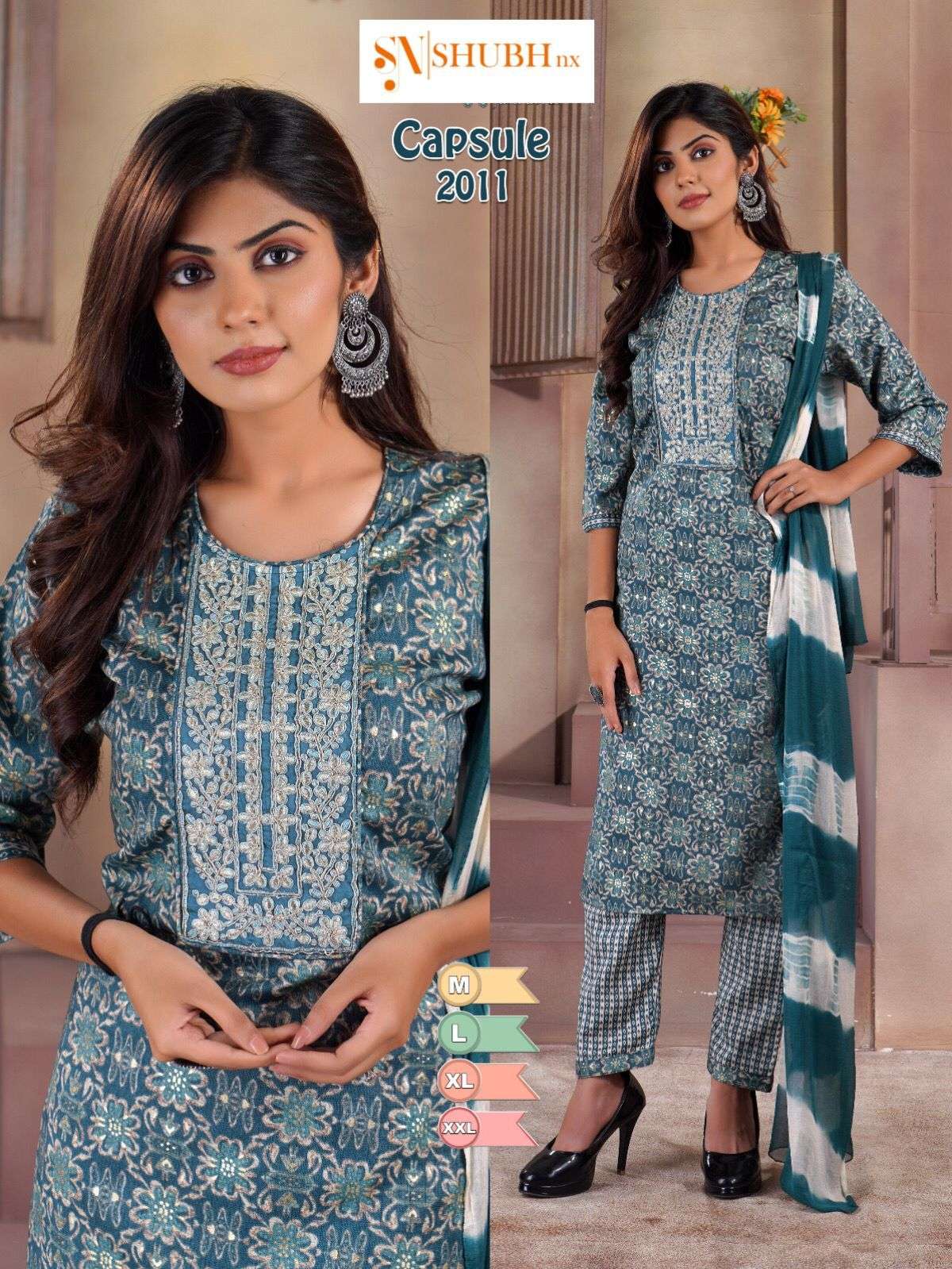 AASHIQUI VOL 1 CAPSULE PRINT WITH NECK WORK KURTI WITH PANT AND NAZMEEN SHIBORY PRINT DUPATTA BY SHU...