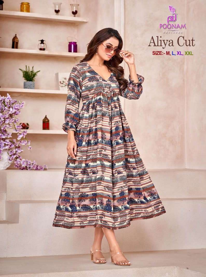 ALIYA CUT IMPORTED VISCOUS PRINTED RAYON FABRIC ALIYA CUT GOWN BY POONAM DESIGNER BRAND WHOLESALER A...