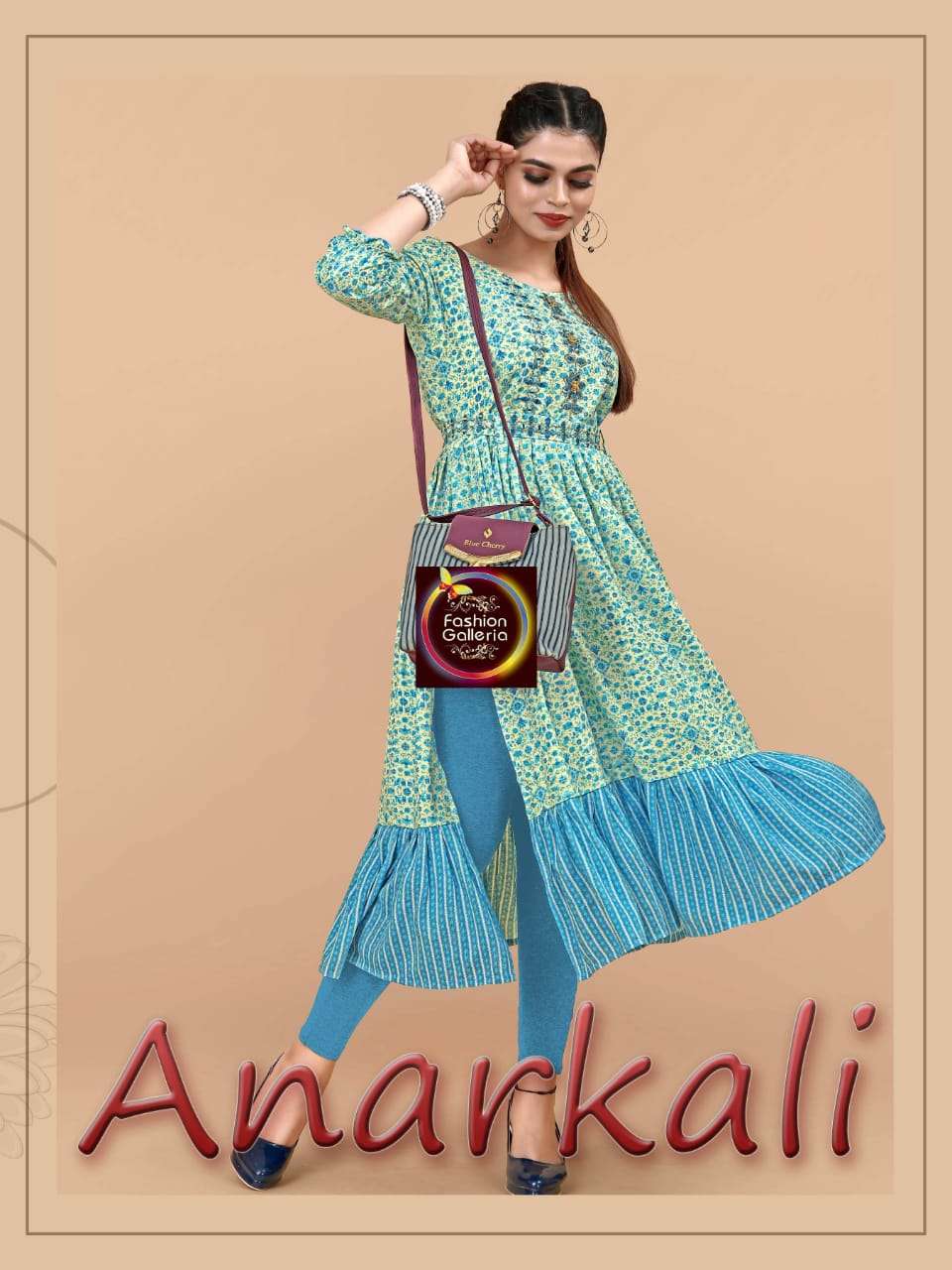 ANARKALI RAYON EMBROIDERY WITH REAL MIRROR WORK NYRA CUT ANARKALI KURTI BY FASHION GALLERIA BRAND WH...