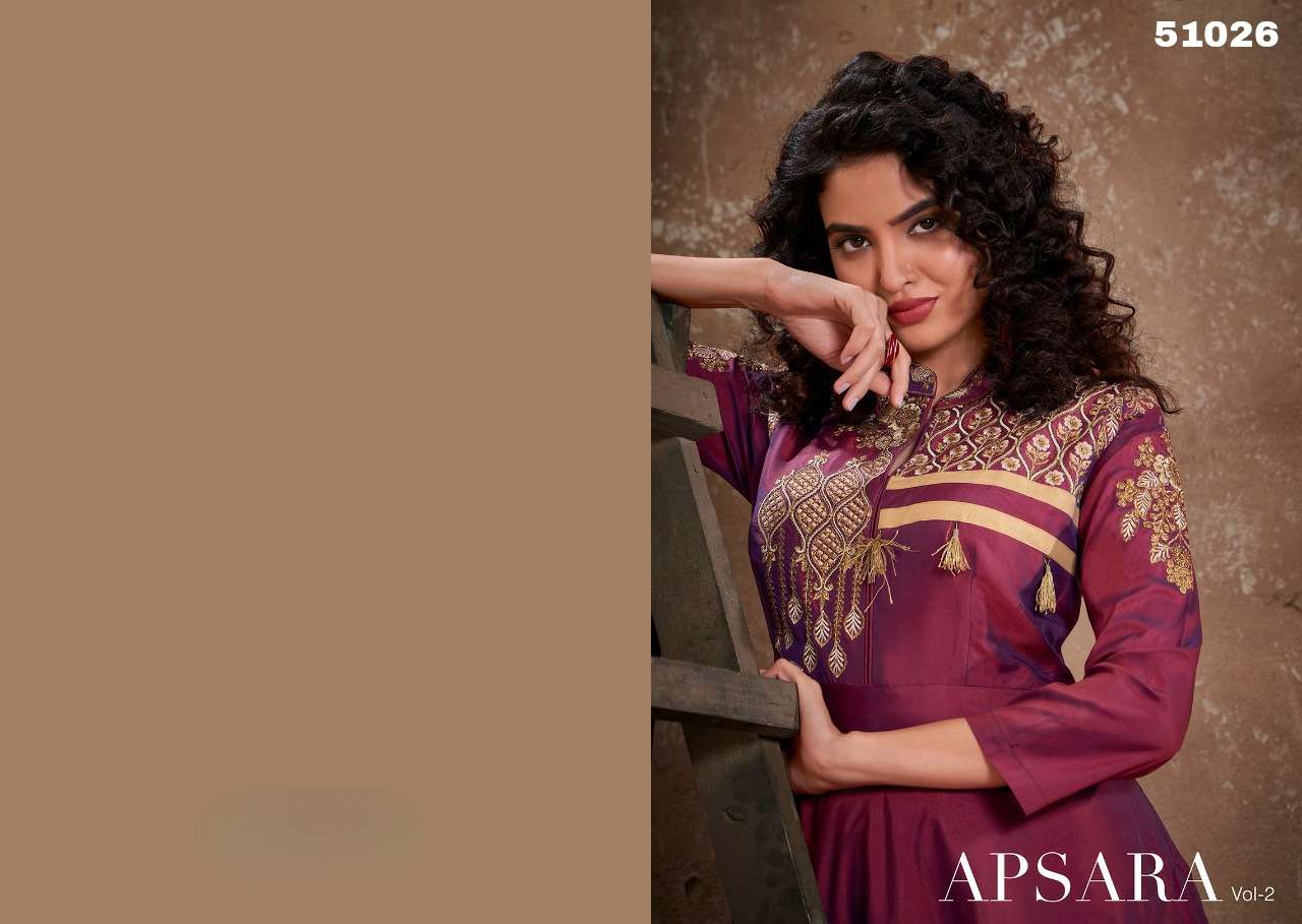 APSARA VOL 2 TRIVA SILK HEAVY EMBROIDERY WORK LONG GOWN KURTI WITH CHINNON LACE WORK DUPATTA BY S3FO...