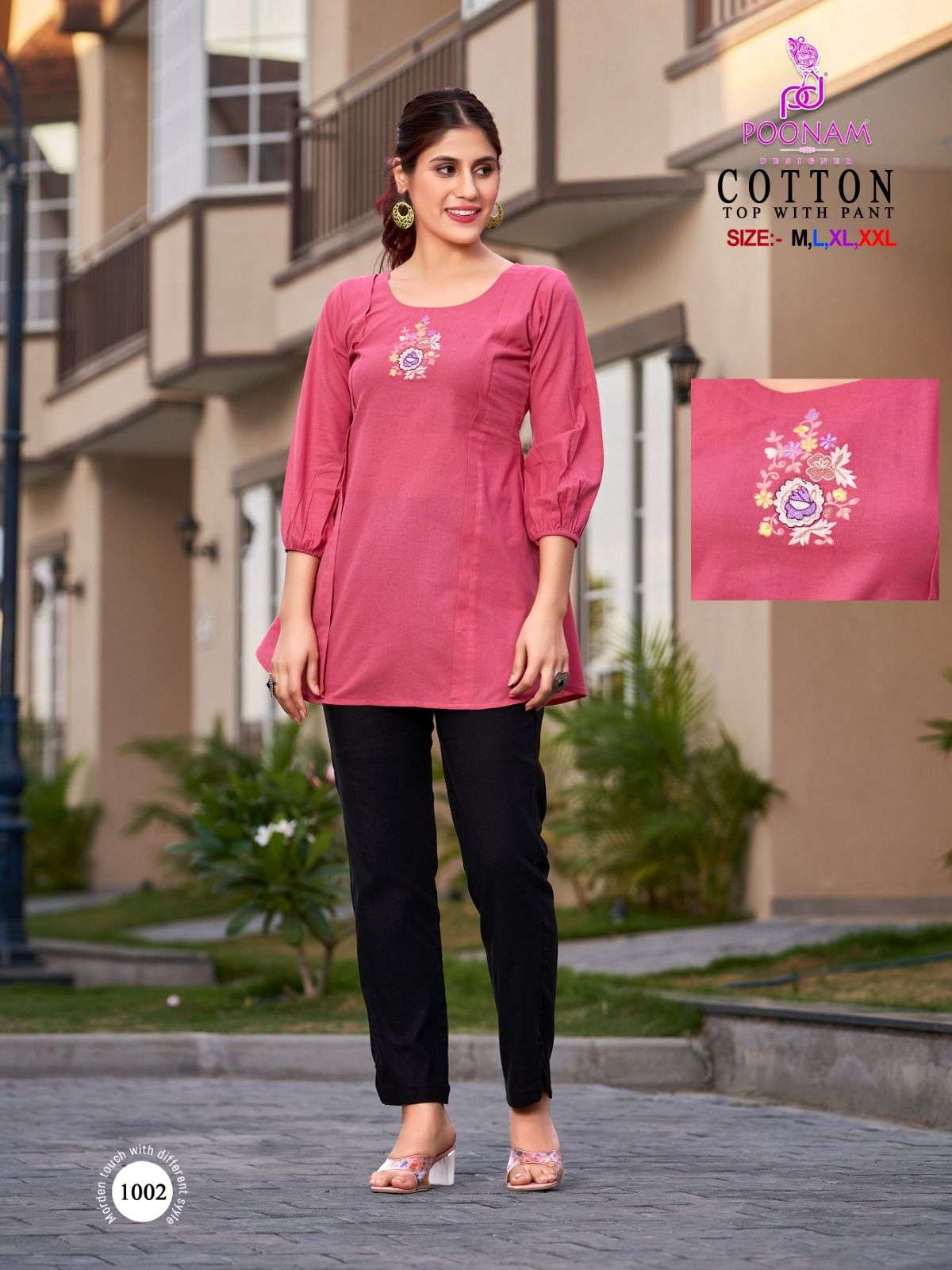 COTTON PREMIUM QUALITY COTTON WITH HANDMADE WORK TOP WITH COTTON STRETCHABLE PANT BY POONAM DESIGNER...