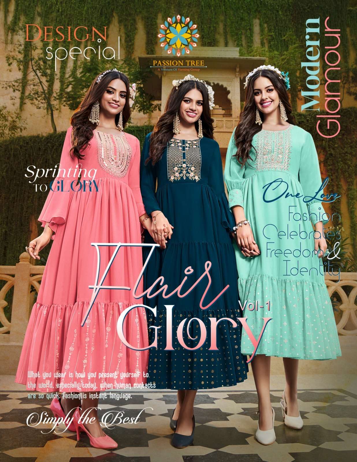 FLAIR GLORY VOL 1 GEORGETTE EMBROIDERY WORK FANCY FLAIR GOWN BY PASSION TREE BRAND WHOLESALER AND DE...