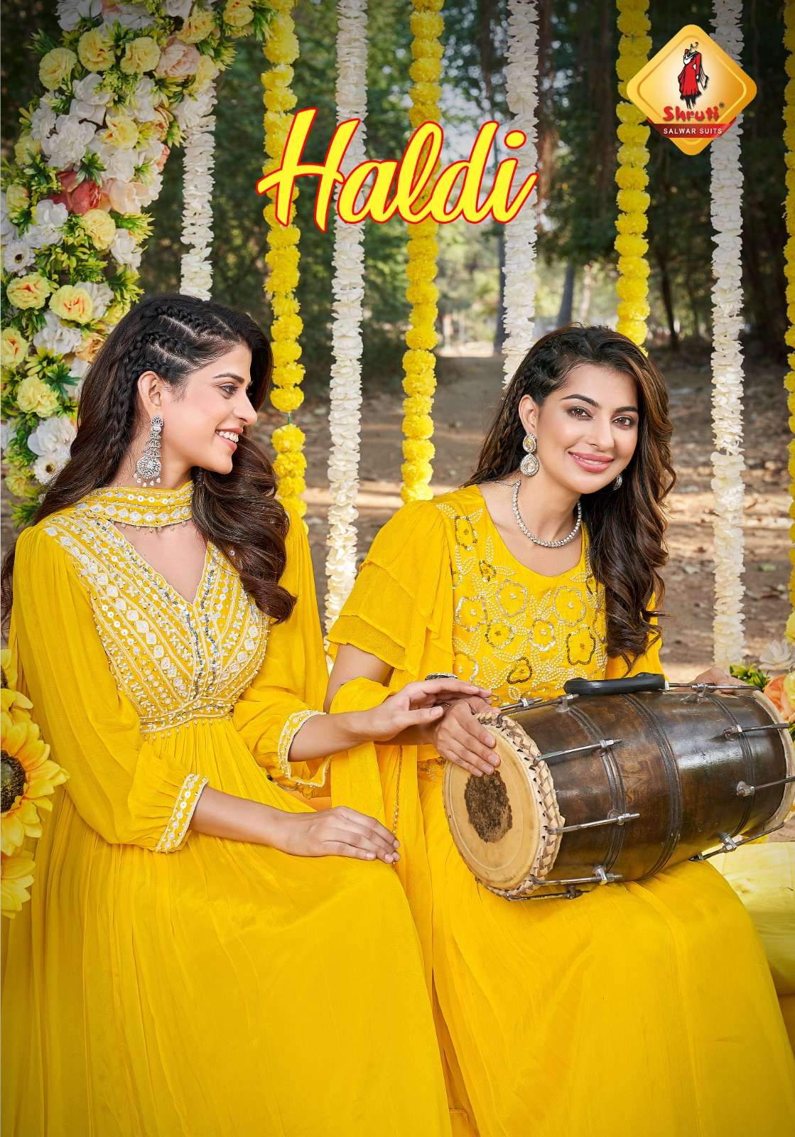 HALDI PURE VISCOSE CHINON MOTI CUTDANA AND SEQUENCE HANDWORK HALDI SPECIAL OUTFIT BY SHRUTI SUIT BRA...