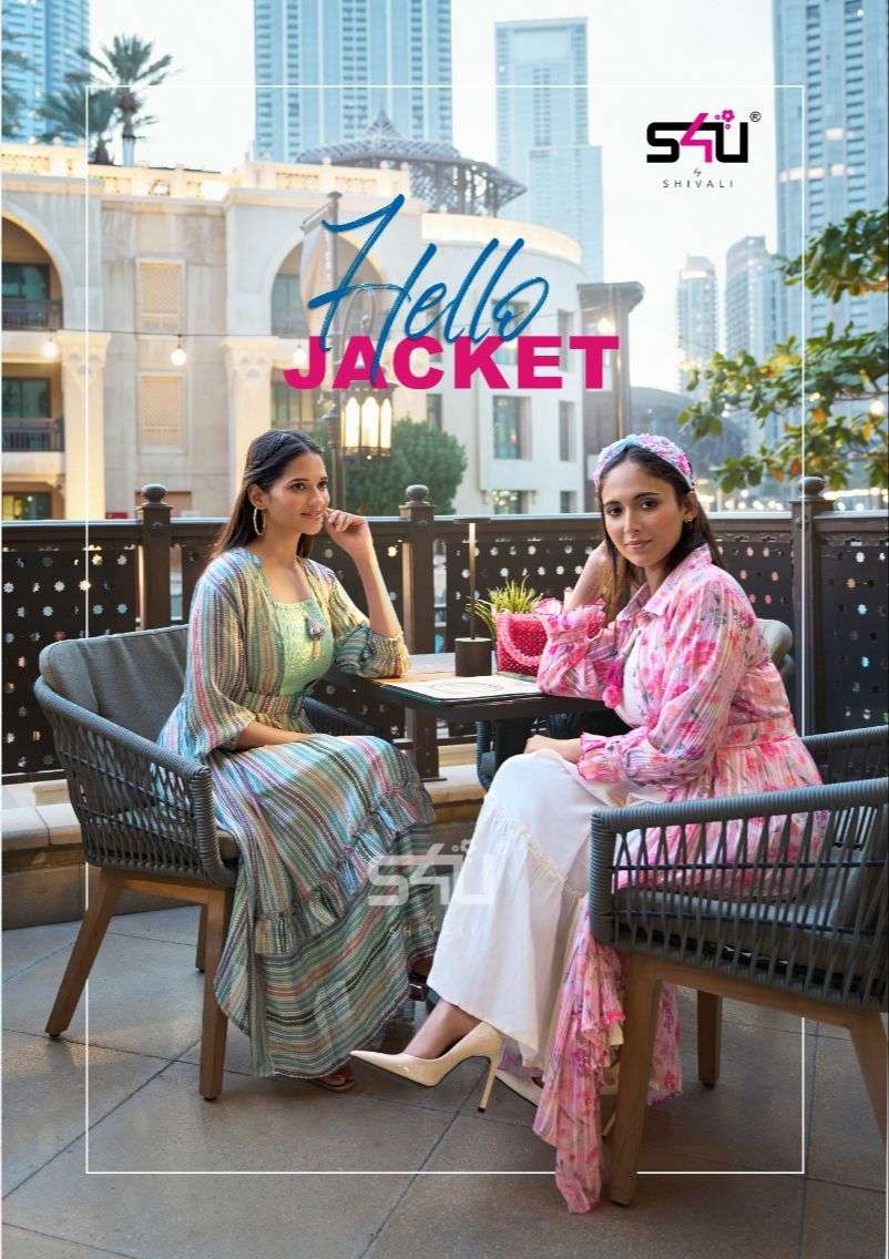 HELLO JACKET VOL 9 TEXTURED GEORGETTE FABRIC DESIGNER KURTI WITH JACKET BY S4U BRAND WHOLESALER AND ...