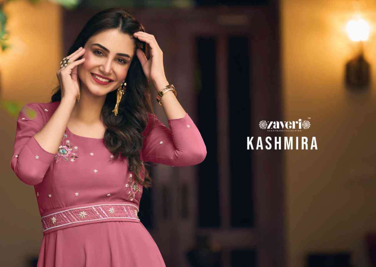 KASHMIRA GEORGETTE HANDWORK AND KHATLI WORK DESIGNER GOWN WITH BELT BY ZAVERI BRAND WHOLESALER AND D...