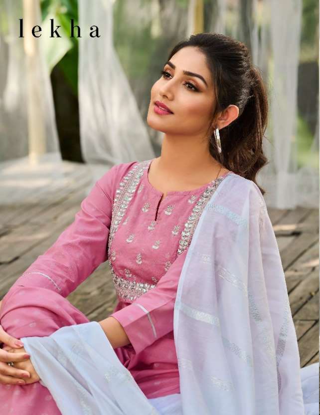 LEKHA BY 100MILES BRAND PREMIUM SILVER JARI BUTTI COTTON HEAVY HAND WORK EMBROIDERED KURTI WITH FANC...