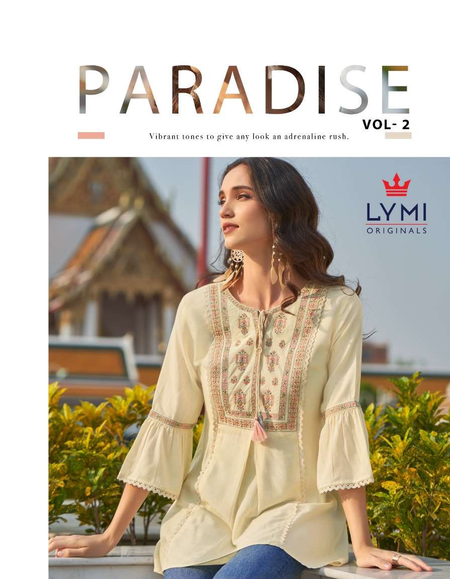 PARADISE VOL 2  AIRJET RAYON WITH EMBROIDERY WORK FANCY TOP BY LYMI BRAND WHOLESALER AND DEALER
