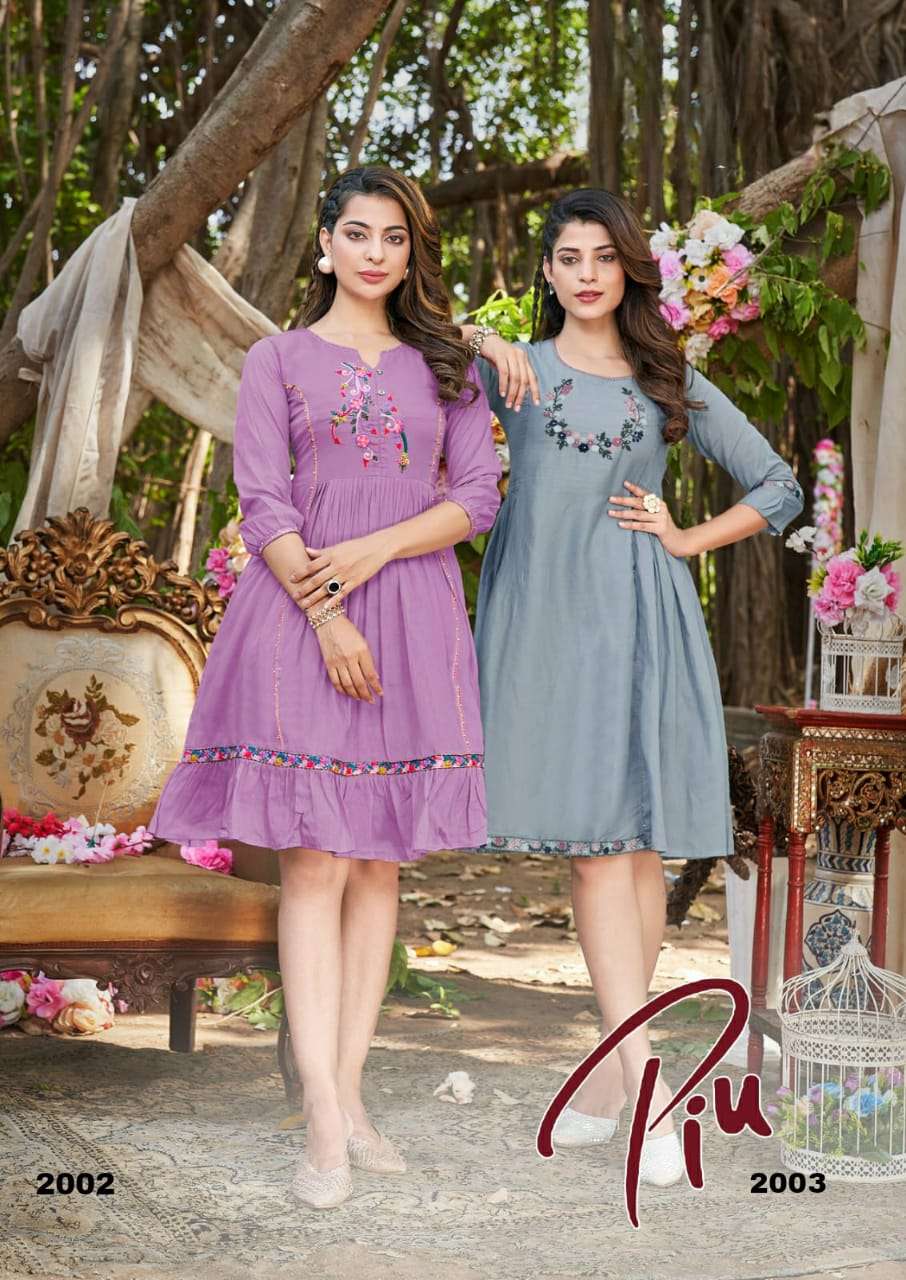 PIU DESIGNER WESTERN STYLE PRIMIUM PURE MALL MALL THREAD WORK WITH HAND WORK TUNICS BY S3FOREVER BRA...