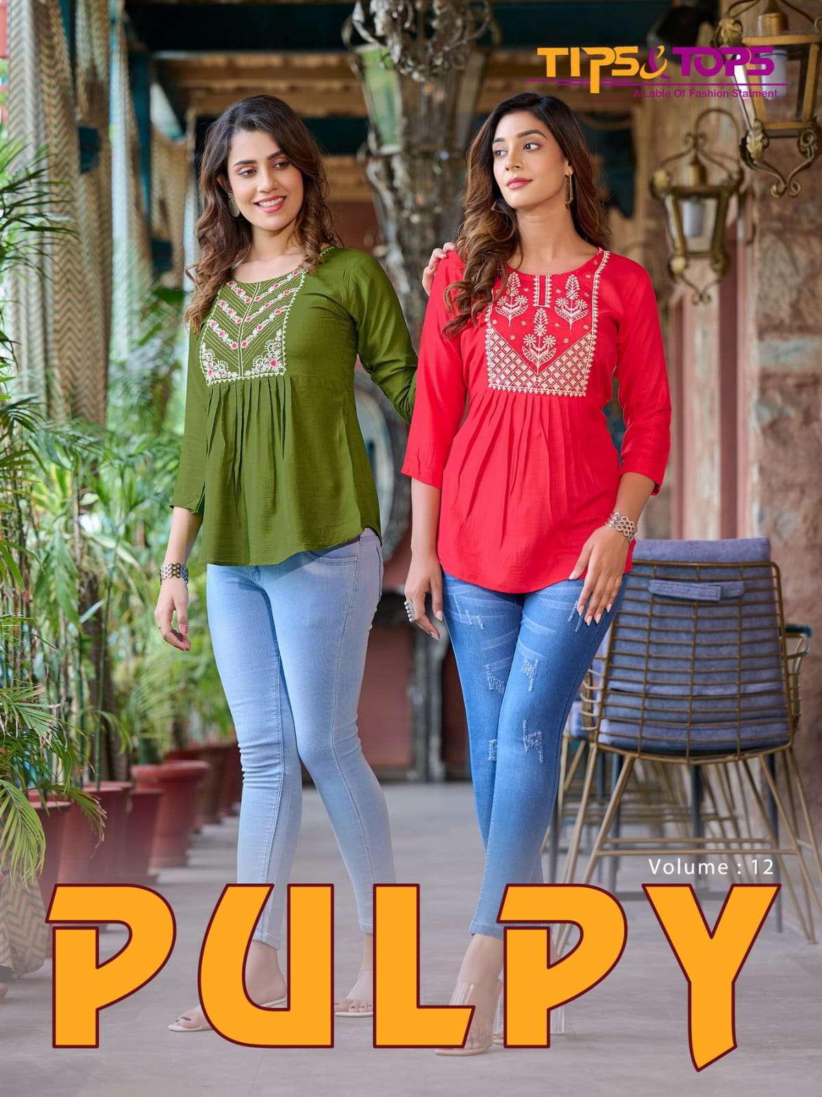 PULPY VOL 12 HEAVY RAYON SLUB EMBROIDERY WORK SHORT TOPS WITH EXTRAORDINARY PATTERN BY TIPS AND TOPS...