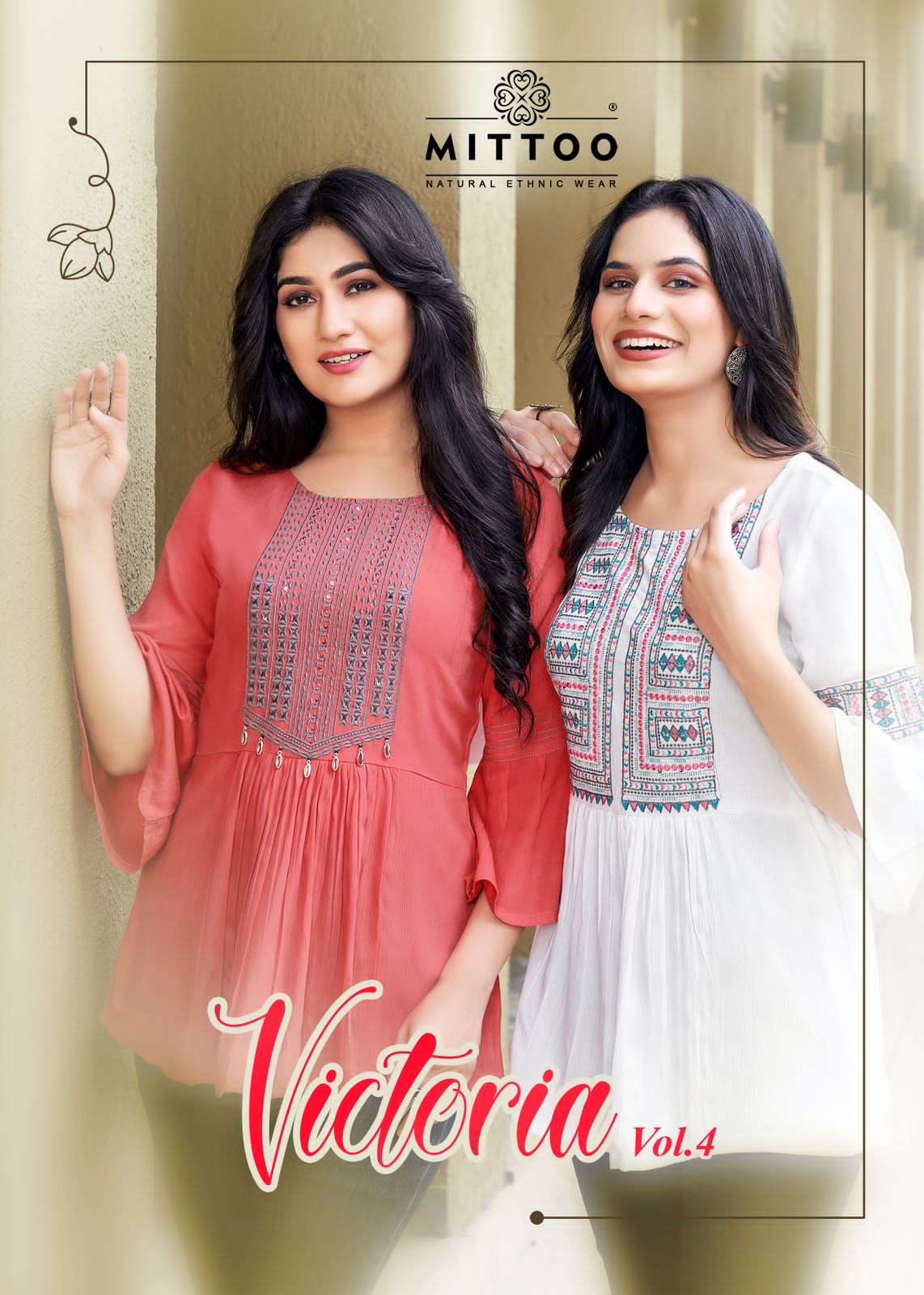 VICTORIA VOL 4 WRINCLE RAYON  EMBROIDERY AND HANDWORK FANCY SHORT TOPS BY MITTOO BRAND WHOLESALER AN...