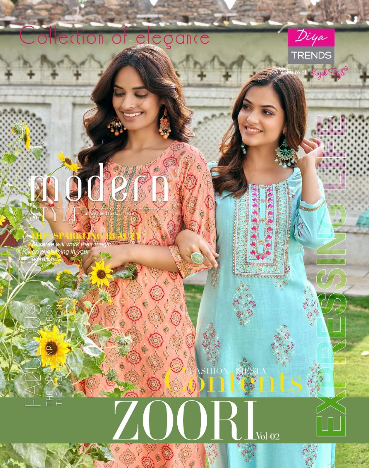 ZOORI VOL 2 REYON WITH CLASSY GOLD PRINT FANCY EMBOIDERY WORK KURTI WITH PANT BY DIYA TRENDS BRAND W...