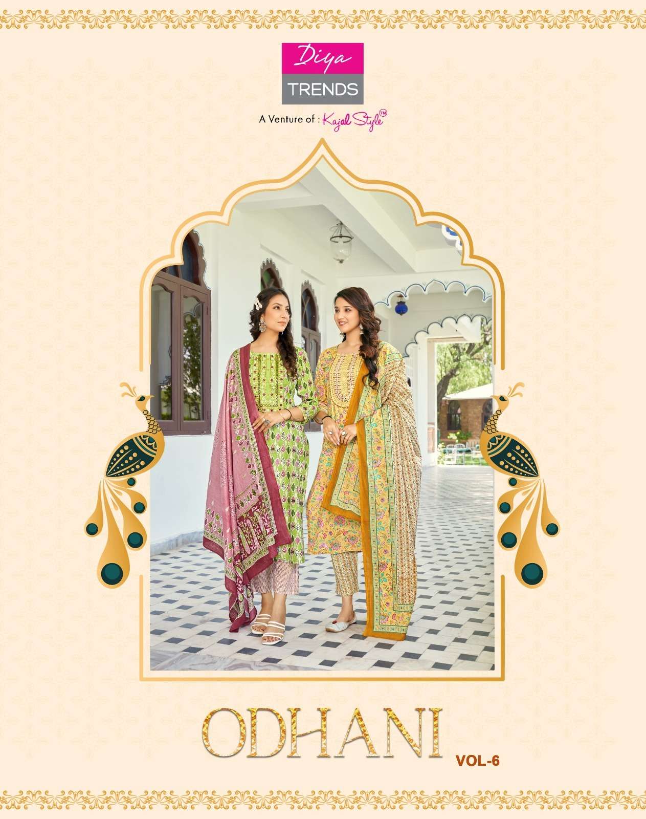 ODHANI VOL 6 CLASSY COTTON PRINT EMBROIDERY WORK KURTI WITH PANT AND DUPATTA BY DIYA TRENDS BRAND WH...