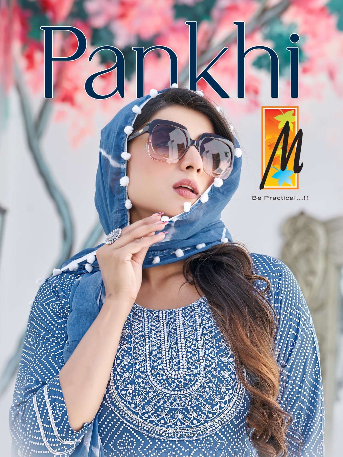 PANKHI REYON BANDHNI PRINT SEQUENCE WORK NYRA CUT KURTI WITH PANT AND NAZNEEN DUPATTA BY MASTER BRAN...