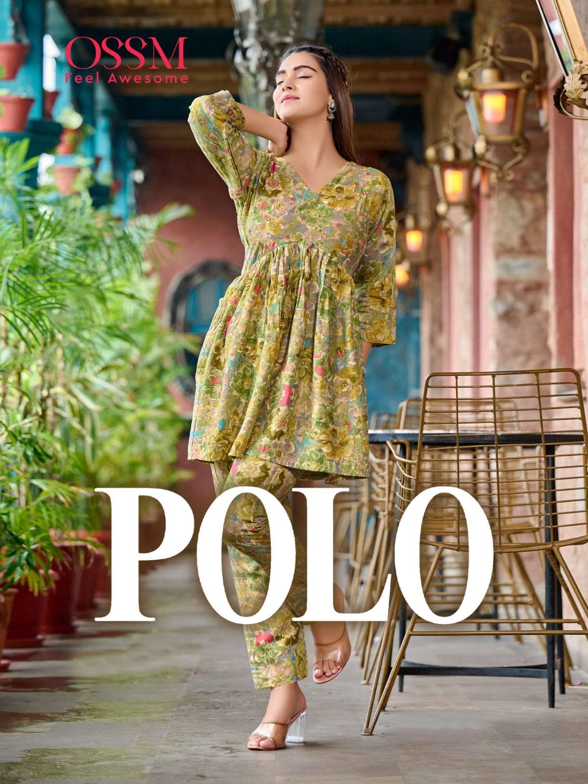 POLO PREMIUM CHANDERI MODAL PRINT MANUAL WORK ALIA CUT TOP WITH PANT STYLE CO ORD SET BY OSSM BRAND ...