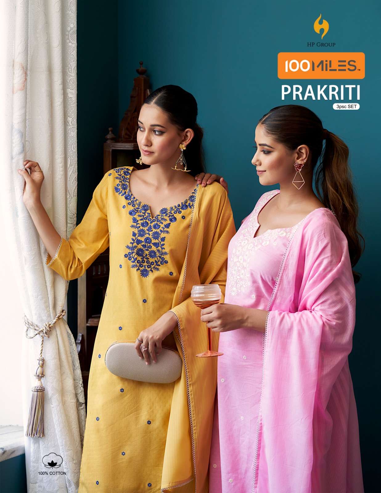 PRAKRITI PURE COTTON DOBBY FANCY EMBROIDERY WORK KURTI WITH PANT AND DUPATTA BY 100MILES BRAND WHOLE...