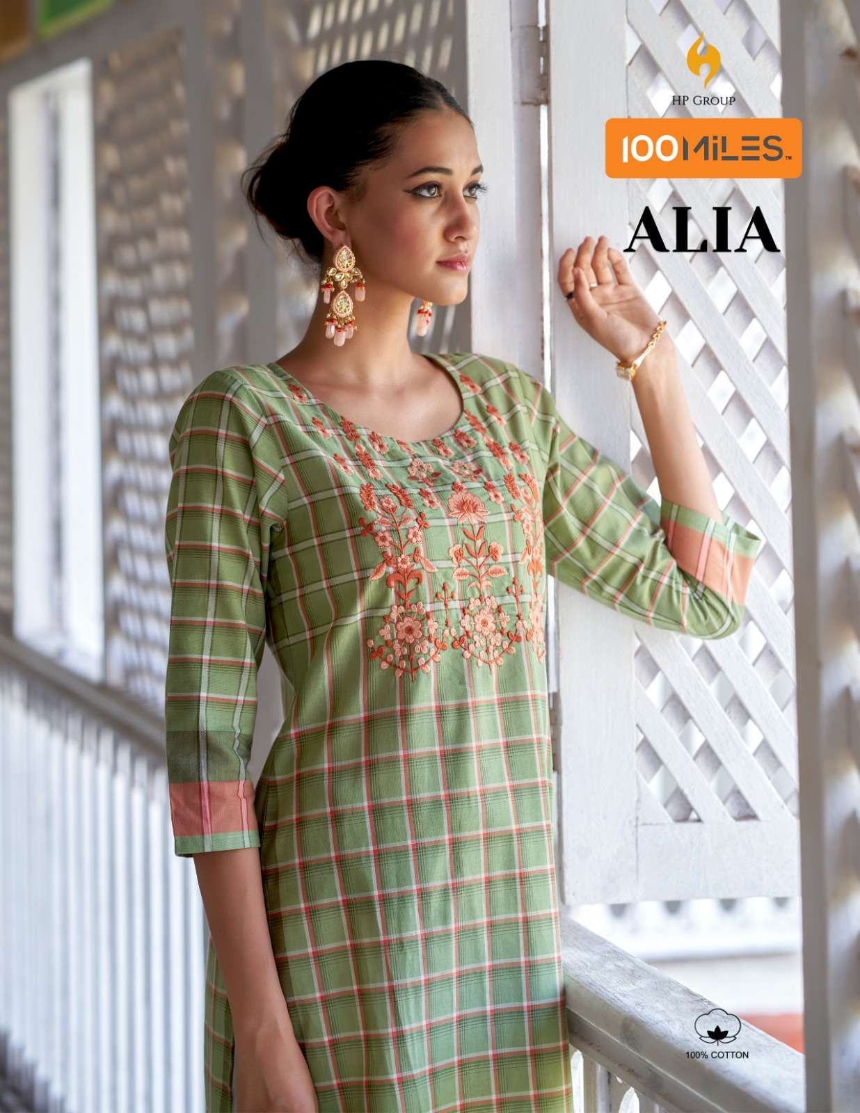 ALIA PURE COTTON YARN DYED DESIGNER PATTERNED HEAVY EMBROIDERY KURTI BY 100MILES BRAND WHOLESALER AN...
