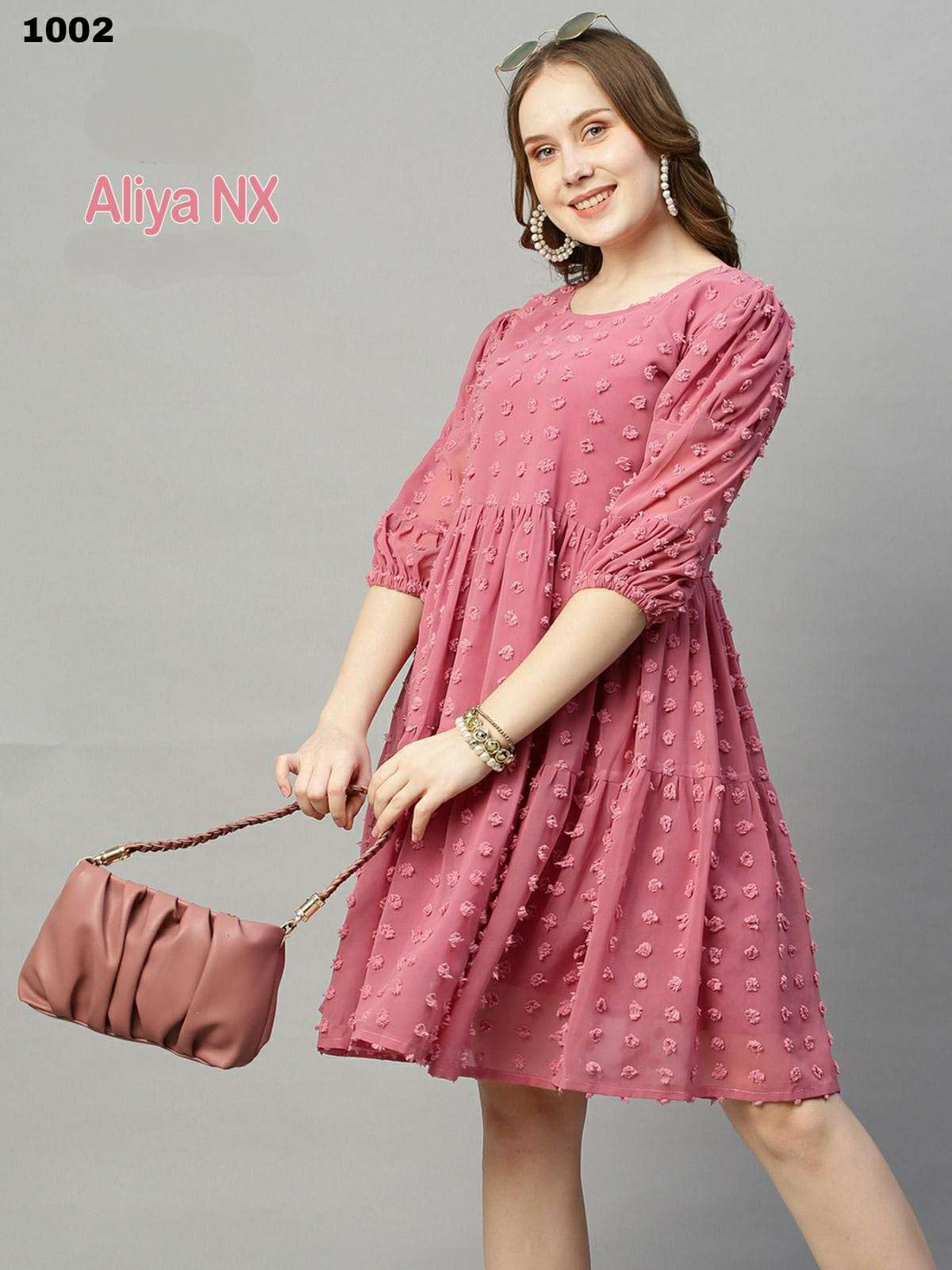 ALIYA NX GEORGETTE BUTTI FABRIC ALIYA CUT SHORT GOWN WITH MALAI CRAPE INNER BY S3FOREVER BRAND WHOLE...