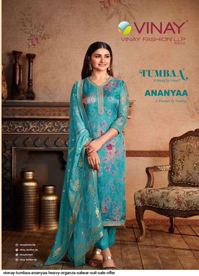 ANANYAA ORGANZA DIGITAL PRINTED KURTI WITH SANTOON PANT AND ORGANZA VISCOSE JAQUARD DUPATA BY VINAY ...